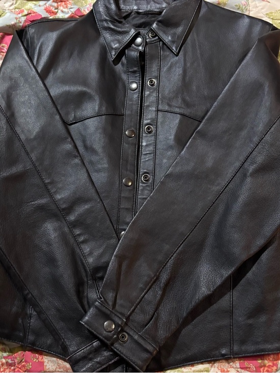 Biker Design Jackets & Blazers - Black Leather Button-Front Women's Jacket